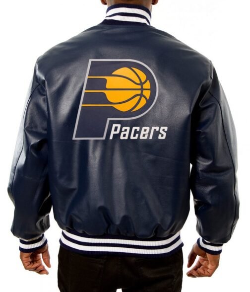 Varsity Indiana Pacers Navy Blue Leather Jacket - Image 2