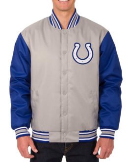 Indianapolis Colts Gray/Royal Poly Twill Varsity Jacket