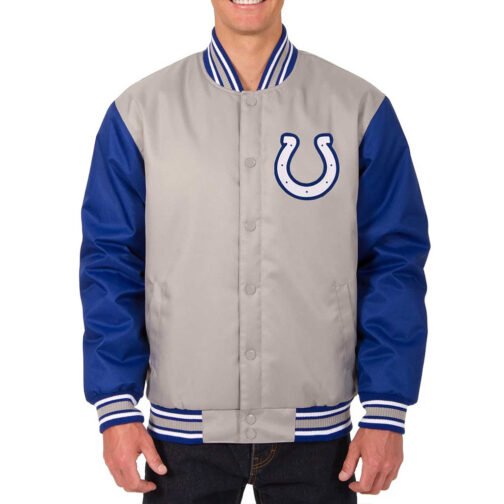 Indianapolis Colts Gray/Royal Poly Twill Varsity Jacket