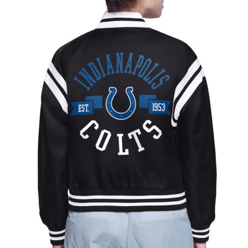 Indianapolis Colts Printed Logo Varsity Satin Jacket - Image 3