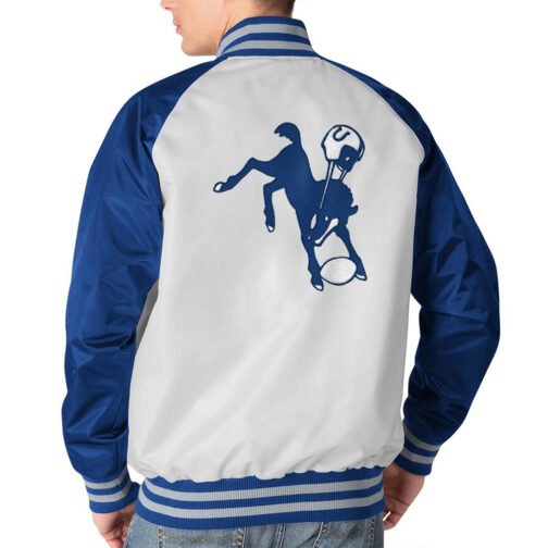 Indianapolis Colts Throwback White/Blue Varsity Satin Jacket - Image 2