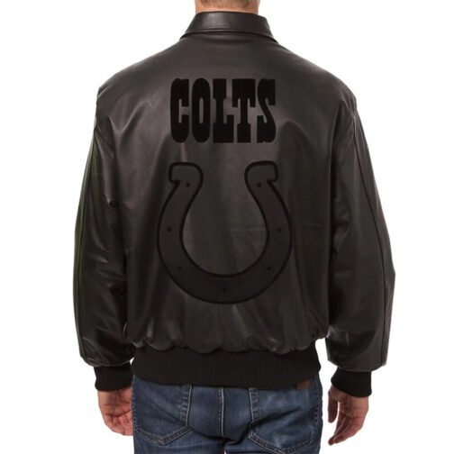 Indianapolis Colts Tonal All Black Leather Jacket - Image 2