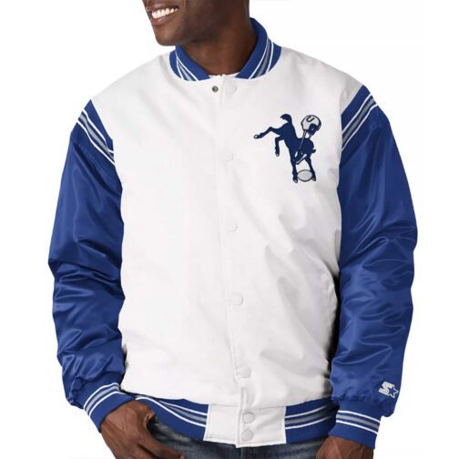Indianapolis Colts Throwback White/Blue Varsity Satin Jacket