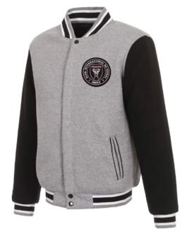 Inter Miami CF Gray and Black Varsity Wool Jacket