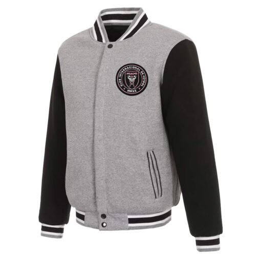 Inter Miami CF Gray and Black Varsity Wool Jacket