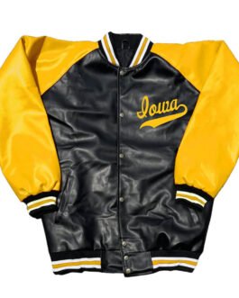 Black and Yellow Iowa Hawkeyes Varsity Leather Jacket
