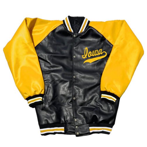 Black and Yellow Iowa Hawkeyes Varsity Leather Jacket