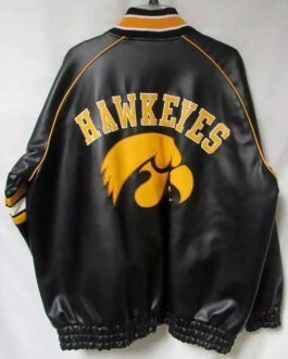 Iowa Hawkeyes Striped Black Leather Jacket