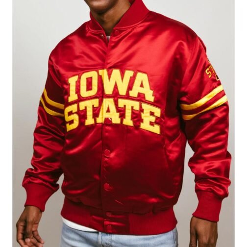 Iowa State Cyclones Striped Burgundy Bomber Jacket - Image 2