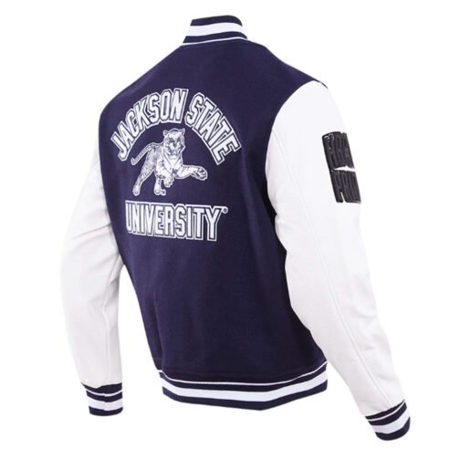 Jackson State University Navy and White Varsity Jacket - Image 4