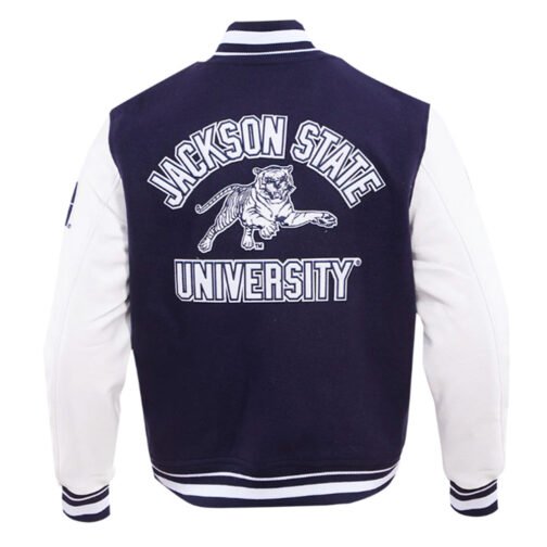 Jackson State University Navy and White Varsity Jacket - Image 2