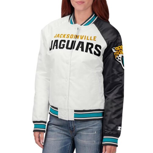 Jacksonville Jaguars Hometown White/Black Satin Jacket - Image 4