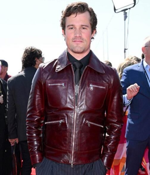 Jake Picking Top Gun Maverick Maroon Jacket - Image 3