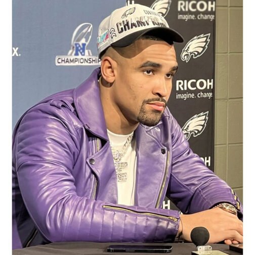 Jalen Hurts Purple Leather Biker Jacket - Image 5