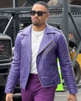 Jalen Hurts Purple Leather Biker Jacket