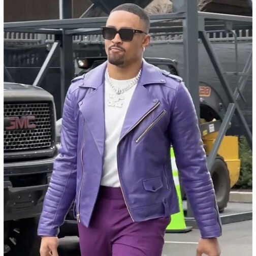 Jalen Hurts Purple Leather Biker Jacket - Image 2