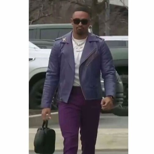 Jalen Hurts Purple Leather Biker Jacket - Image 7