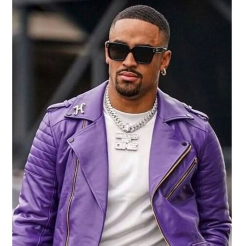 Jalen Hurts Purple Leather Biker Jacket - Image 4