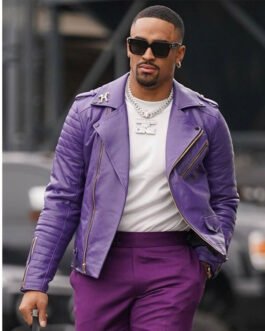 Jalen Hurts Purple Leather Biker Jacket