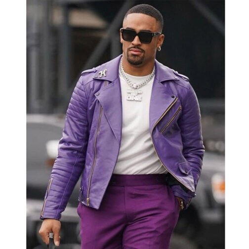 Jalen Hurts Purple Leather Biker Jacket