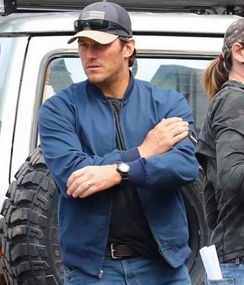 The Terminal List Chris Pratt Blue Bomber Jacket - Image 2