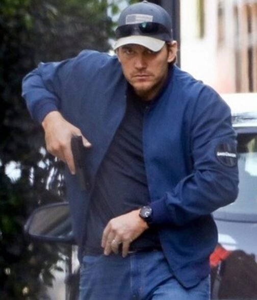 The Terminal List Chris Pratt Blue Bomber Jacket - Image 10