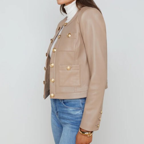 Women’s Jayde Collarless Black Leather Jacket - Image 10
