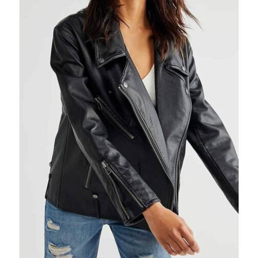 Women’s Jealousy Leather Moto Jacket - Image 2