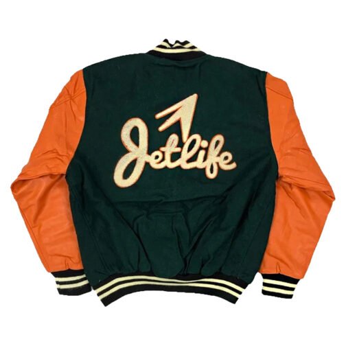 Jet Life Green and Orange Varsity Jacket - Image 2