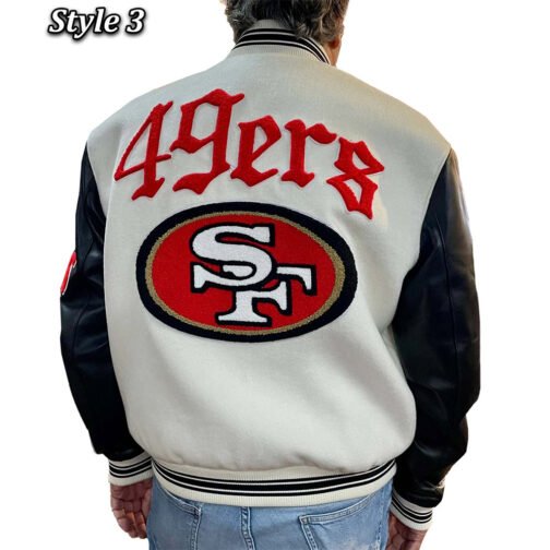 JH San Francisco 49ers Varsity White and Black Jacket - Image 6
