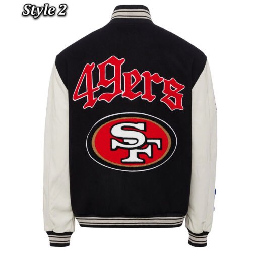JH San Francisco 49ers Varsity White and Black Jacket - Image 5