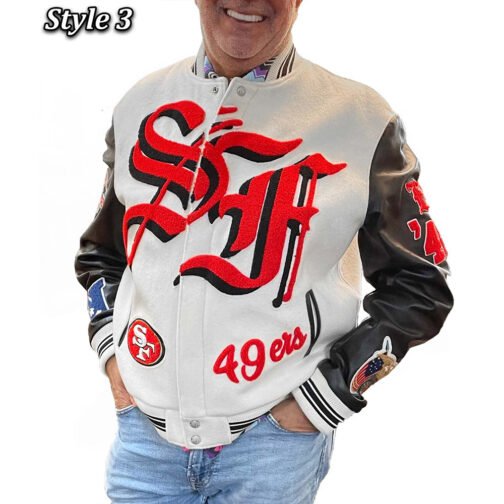 JH San Francisco 49ers Varsity White and Black Jacket - Image 3
