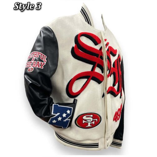 JH San Francisco 49ers Varsity White and Black Jacket - Image 8