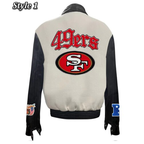 JH San Francisco 49ers Varsity White and Black Jacket - Image 4