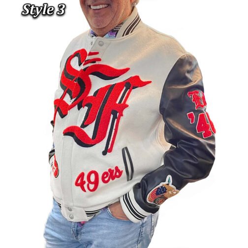 JH San Francisco 49ers Varsity White and Black Jacket - Image 7
