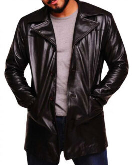 The Wire Dominic West Brown Leather Coat