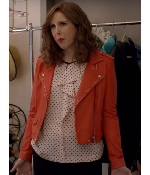 I Love That for you Vanessa Bayer Orange Leather Jacket