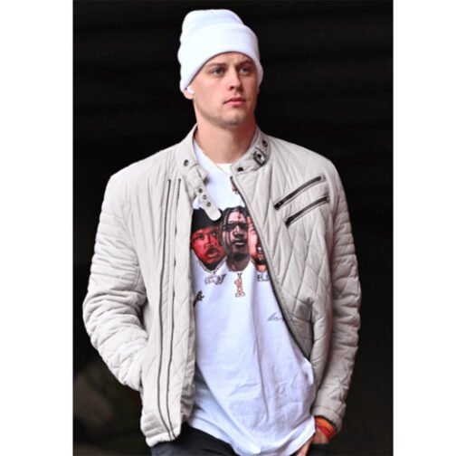 Joe Burrow White Quilted Bomber Jacket - Image 2