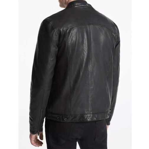 Men’s John Band Collar Leather Jacket - Image 5