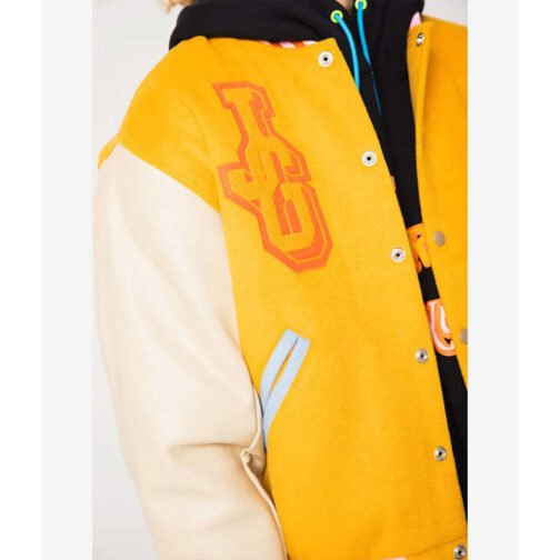 John Geiger Gold and Beige Varsity Jacket - Image 5