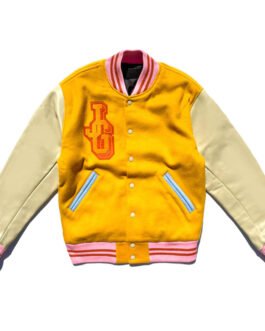 John Geiger Gold and Beige Varsity Jacket