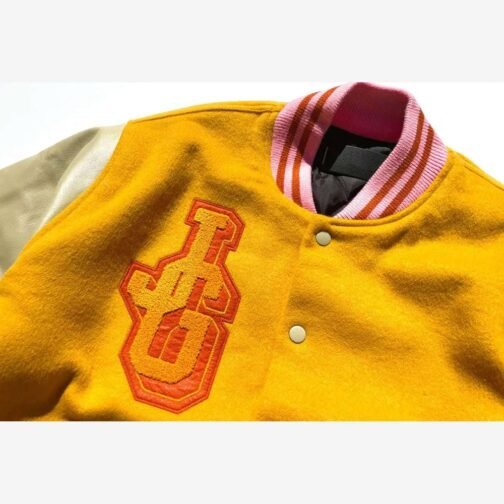 John Geiger Gold and Beige Varsity Jacket - Image 6