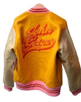 John Geiger Gold and Beige Varsity Jacket