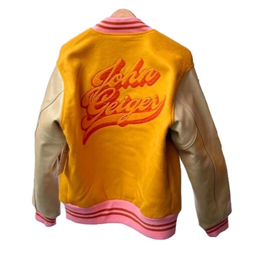 John Geiger Gold and Beige Varsity Jacket - Image 2