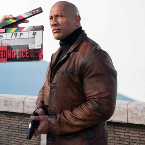 Dwayne Johnson Red Notice Brown Leather Coat - Image 12