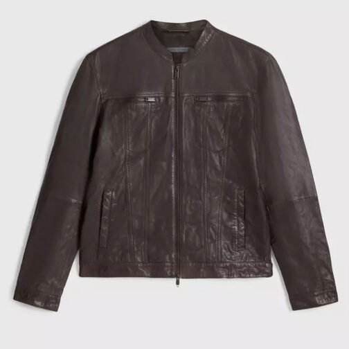 Men’s John Band Collar Leather Jacket - Image 2