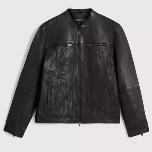 Men’s John Band Collar Leather Jacket