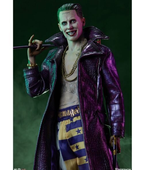 Joker Suicide Squad Purple Leather Trench Coat - Image 11