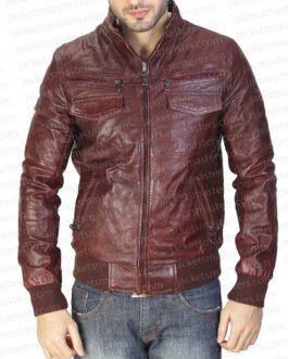 Young & Hungry Jonathan Sadowski Burgundy Leather Jacket