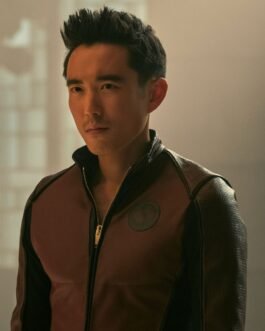 Justin H Min The Umbrella Academy S03 Red and Black Leather Jacket